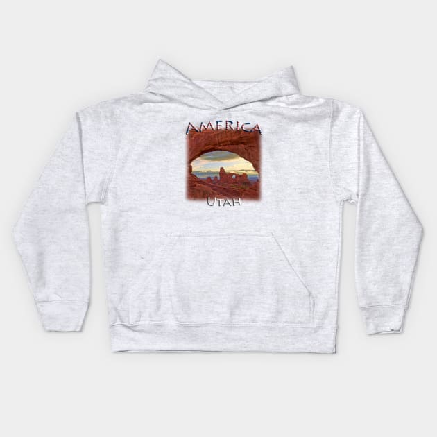 America - Utah - Turret Arch through South Window Arch Kids Hoodie by TouristMerch
